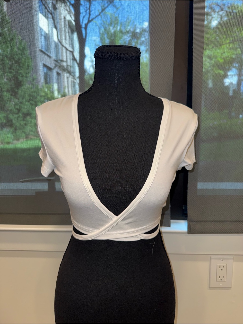 Women’s White Deep V Wrap Crop Top